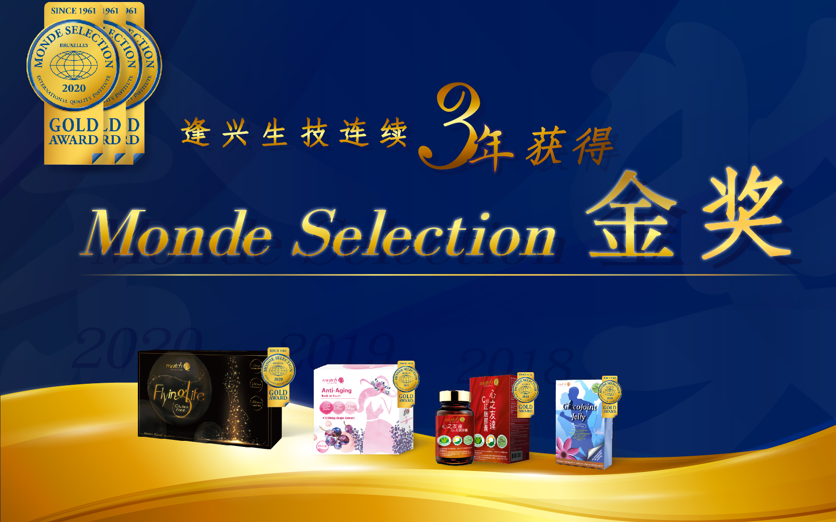 2020 Monde Selection世界质量评鉴大赏出炉，逢兴生技连续3年获得金奖